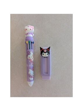 Hello Kitty Multicolor 10-in-1 Ink Pen + Kuromi Eraser Set Cute Sanrio Station